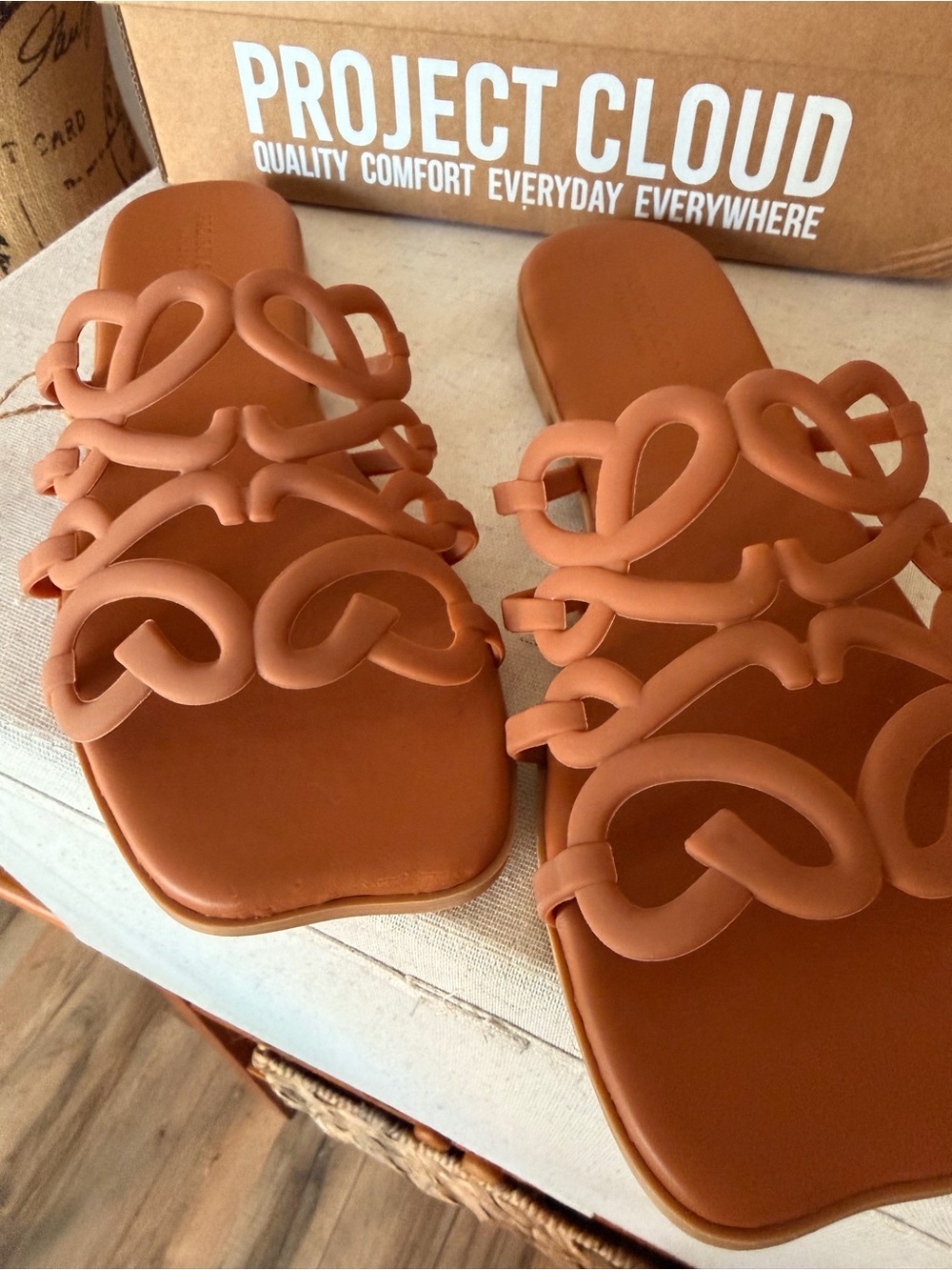 Project Cloud Women's Brown Slip-On Decorative Strap Sandals